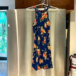Small navy and pink floral above knee dress